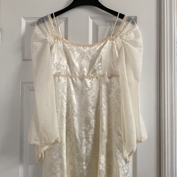 VTG Renaissance Faire Ivory Satin Brocade Wedding Dress Gown Prom - Picture 2 of 15